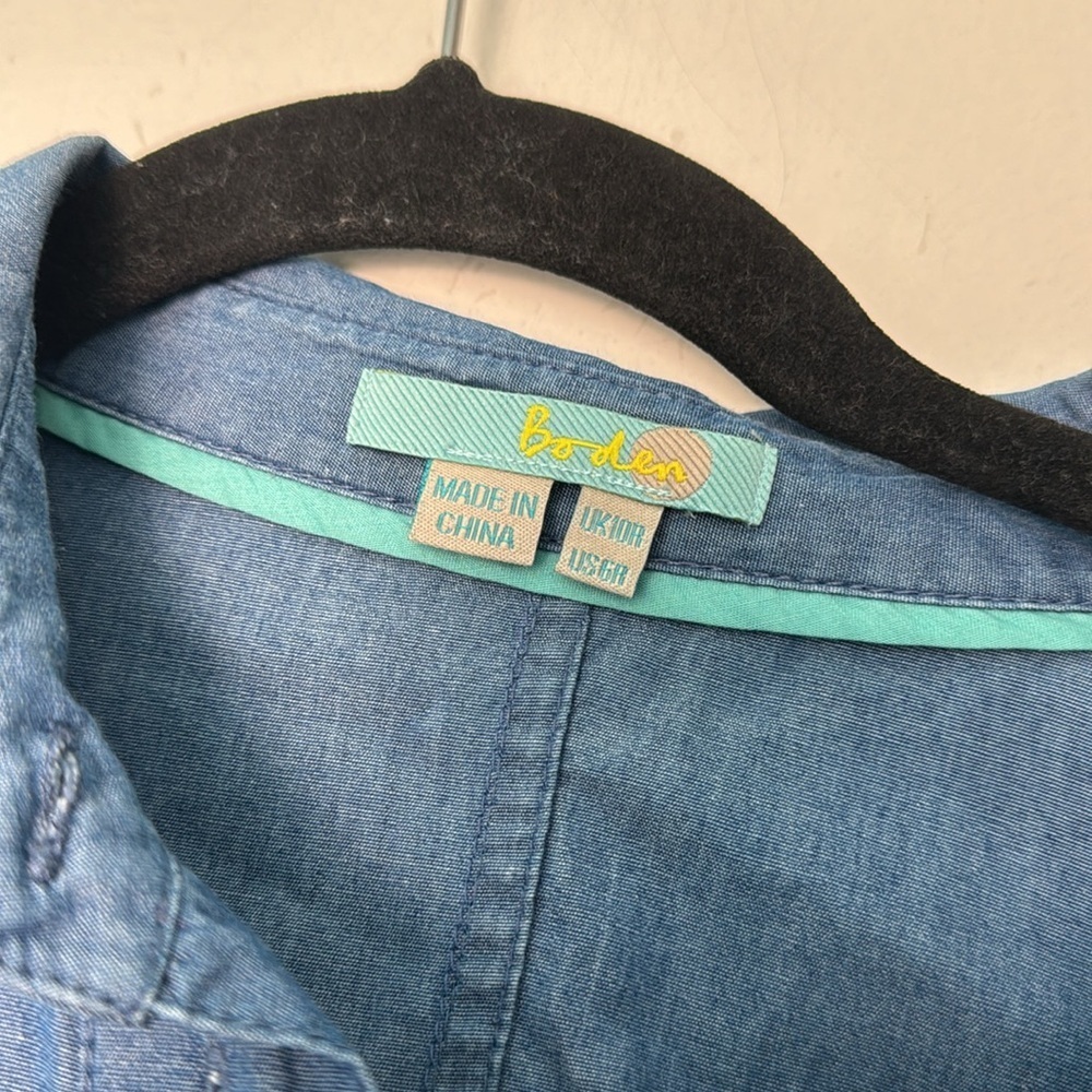 Boden Blue Chambray Denim Cotton Long Sleeve Drawstring Waist Dress Size 6 - Picture 4 of 7